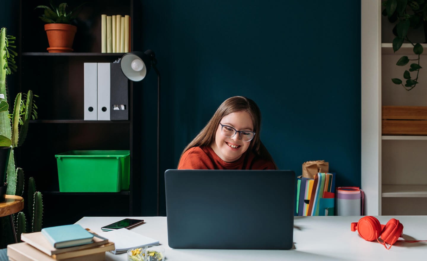 Happy woman working from home 1