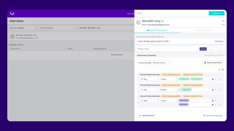 Tag interviewers based on relevant skills, competencies, location, and more and use these tags in your interview schedules to automatically select available interviewers from your pool.