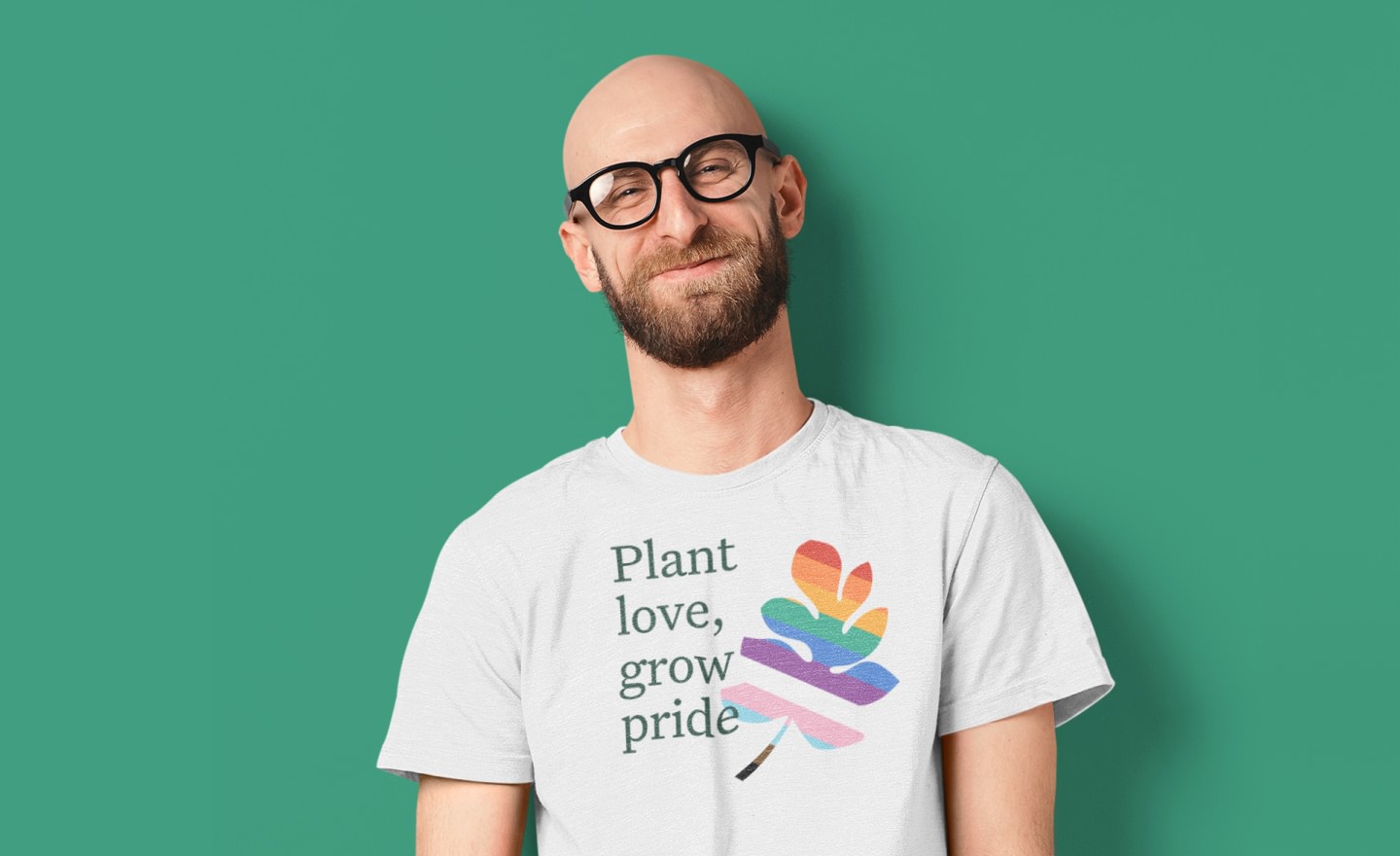 Man wearing Rainbowhouse pride t shirt