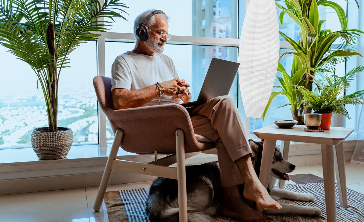 Man working from home on laptop