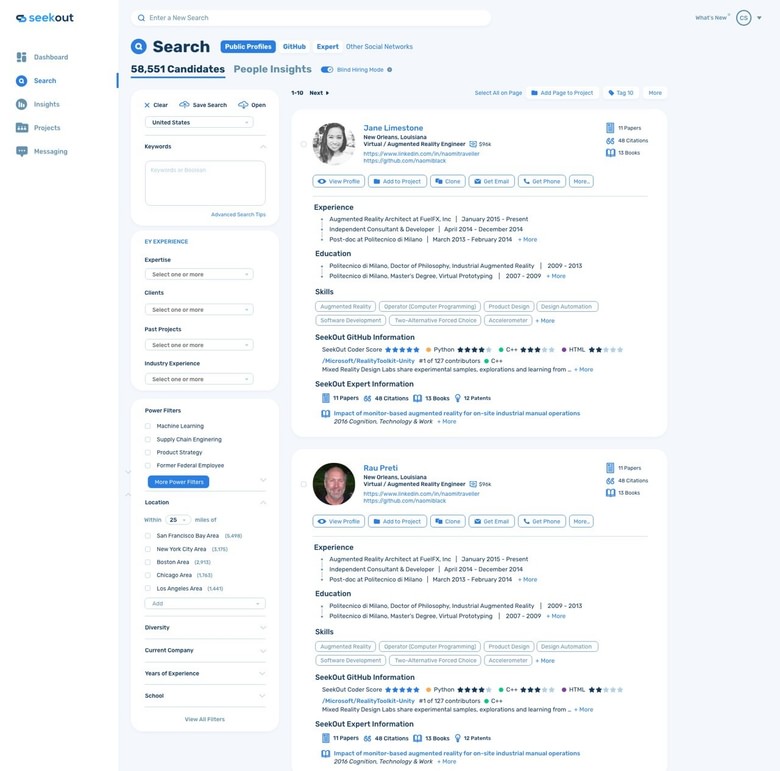 SeekOut public profiles