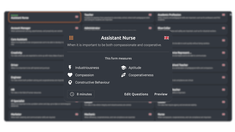 Access a library of scientifically developed role-specific questionnaires, or create your own custom templates