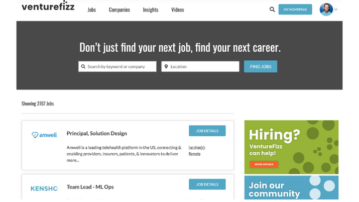Product Image 1 Screenshot of the VentureFizz Job Board.