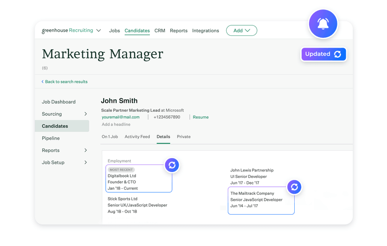 New or missing experiences are added into a candidate's profile