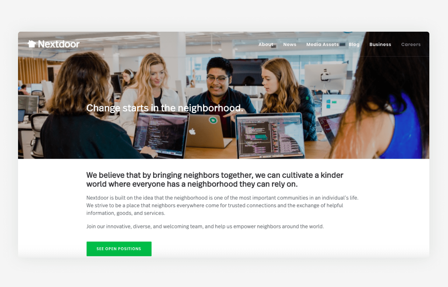 Nextdoor's website career page example