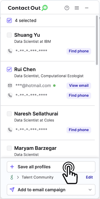 Saving multiple profiles with contact information at the click of a button