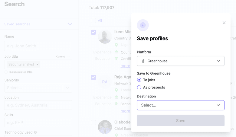 ContactOut search portal to Greenhouse