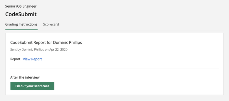 To see a candidate's results in CodeSubmit, click View Report.