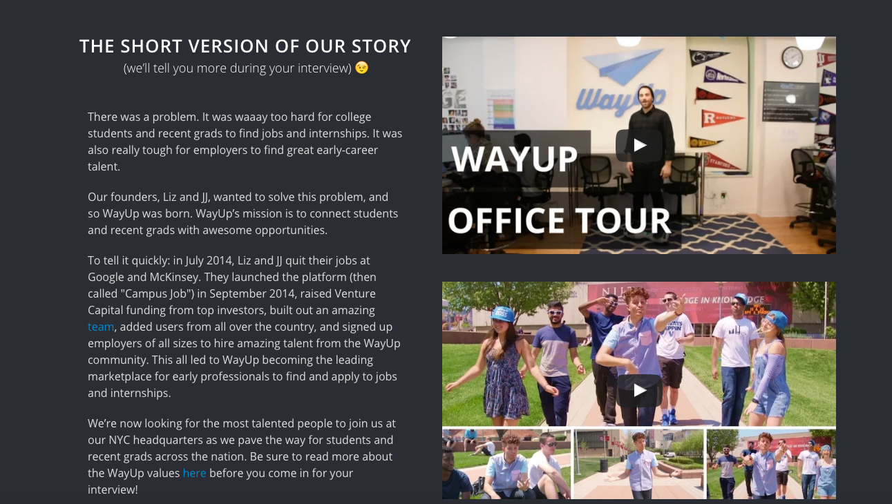 WayUp website career page